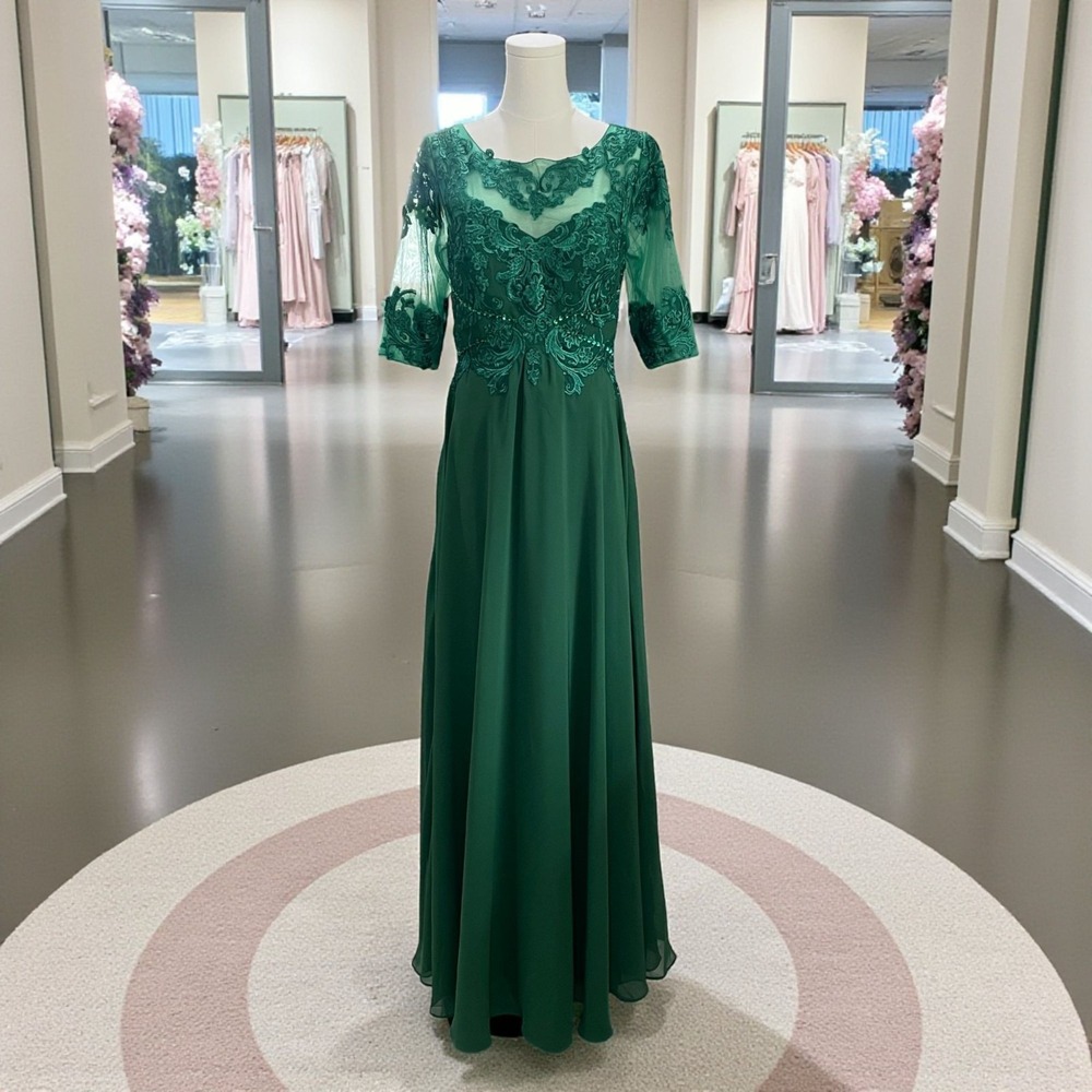 Elegant Emerald Green Lace Formal Evening Gown Bridesmaid Wedding Guest NWOT 8